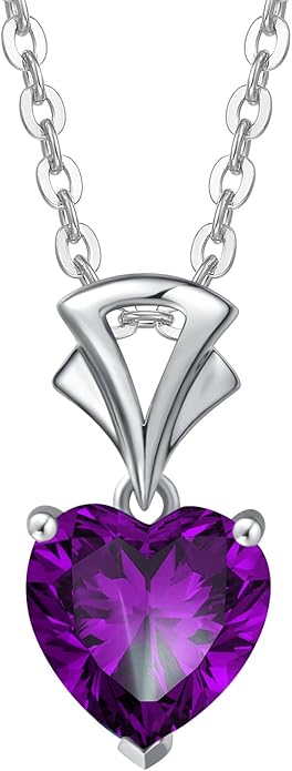 AGVANA Christmas Gifts 14K White Gold Gemstone Pendant with Sterling Silver Chain 8mm Heart Birthstone Necklace for Women Fine Jewelry Anniversary Birthday Gifts for Women Mom Wife Girlfriend Her