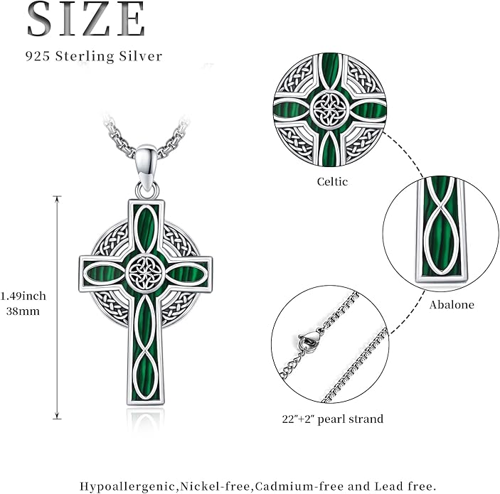 Midir&Etain Celtic Cross Necklace 925 Sterling Silver Cross Pendant Necklace Celtic Viking Irish Jewelry Religious Protective Gift for Men Women