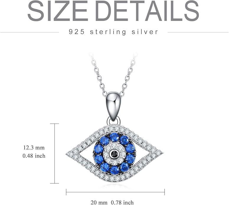 PEIMKO Evil Eye Pendant Necklace 925 Sterling Silver Greek Protection Jewelry for Women