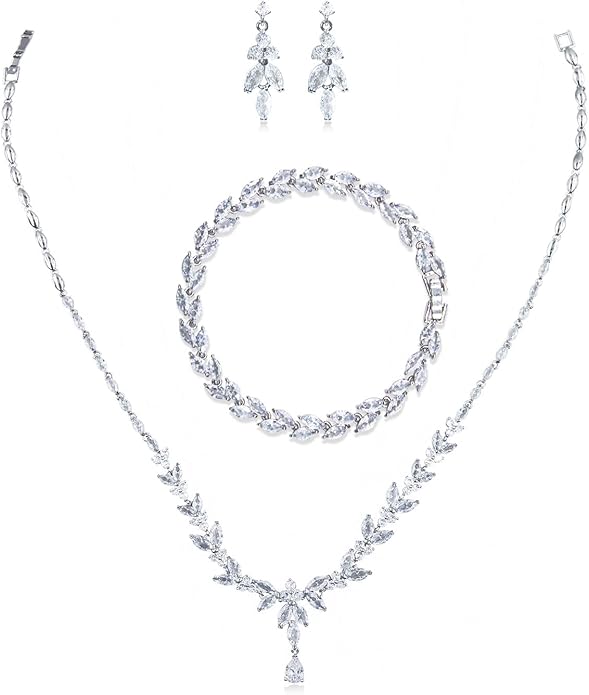 Women Jewelry Set Silver Plated Necklace Earrings Set Bridal Wedding Jewelry Bling Cubic Zirconia Choker Crystal party Jewelry Accessories for Women