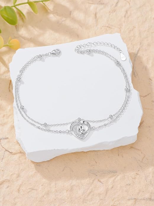 Dorunmo Initial Anklet 925 Sterling Silver Letter A-Z Layered Heart Anklet Beach Jewelry Birthday Gifts for Women