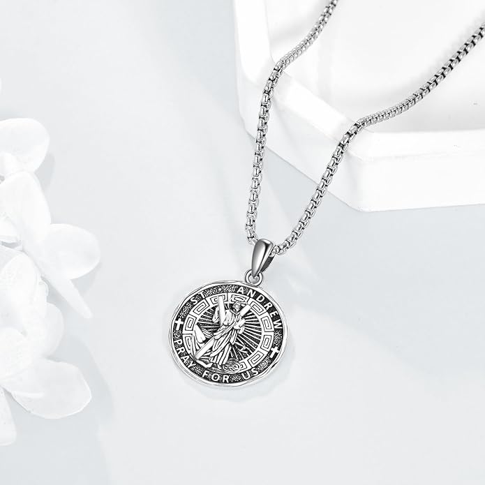 YFN Patron Saint Necklace Sterling Silver Amulet Medal Pendant Religious Protector Jewelry Gifts for Women Men