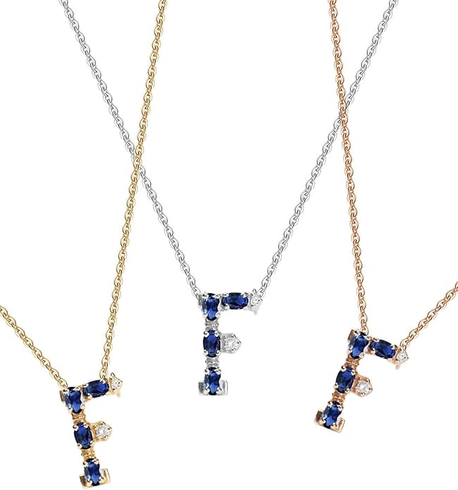 Albert Hern Blue Sapphire Initial Necklace With Diamonds & 18K Gold Chain | Irresistible Letter Pendants Jewelry | Perfect Valentine’s Day, Anniversary & Birthday Gift