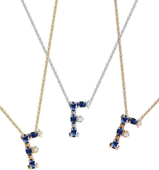 Albert Hern Blue Sapphire Initial Necklace With Diamonds & 18K Gold Chain | Irresistible Letter Pendants Jewelry | Perfect Valentine’s Day, Anniversary & Birthday Gift