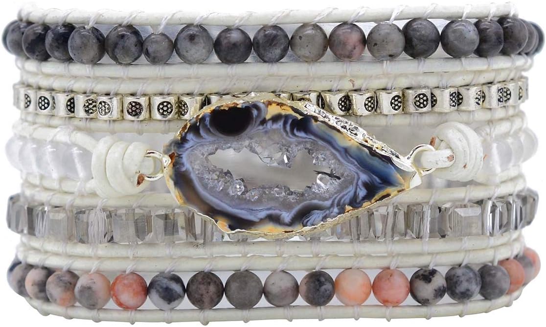 ZOSOJONA Boho Handmade Natural Stone Wrap Bracelets Turquoises Crystal Beads Bracelet Jewelry