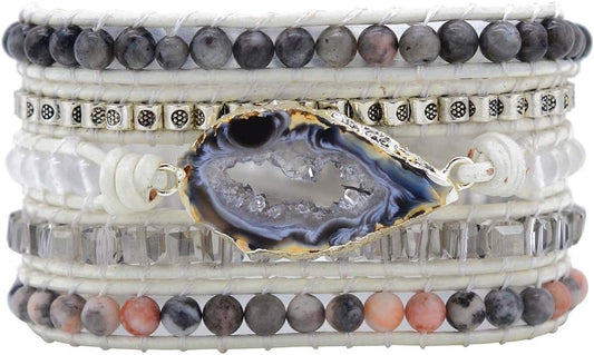 ZOSOJONA Boho Handmade Natural Stone Wrap Bracelets Turquoises Crystal Beads Bracelet Jewelry