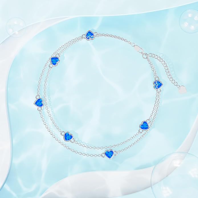 Dorunmo Heart Birthstone Anklet Bracelets for Women 925 Sterling Silver Birthday Jewelry Best Mother's Day for Women Wife