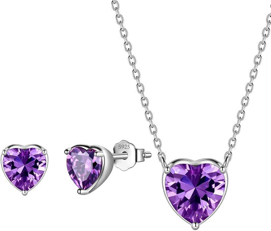 Aurora Tears 925 Sterling Silver 12 Birthstone Hearts Jewelry Women Crystal Wedding/Engagement/Bridal Heart Necklace/Earring/Ring/Bracelet Sets Jewellery