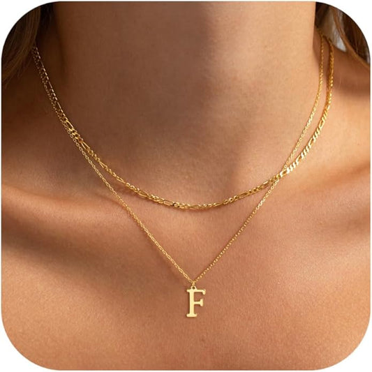 Initial Necklaces for Women Dainty Gold Silver Layered Letter Pendant Necklace Cute Figaro Chain Choker Necklace Personalized Trendy Stuff Jewelry Stack Gift for Women Her