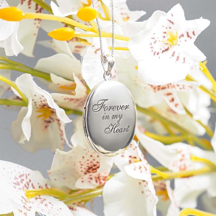 PicturesOnGold.com Sterling Silver & Yellow Gold Filled Oval Forever in My Heart Locket Necklace for Women with 18 Inch Chain