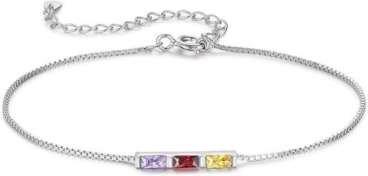 925 Sterling Silver Personalized Mom Birthstone Bracelets for Women — Custom Adjustable Dainty Jewelry for Mother’s Day, Birthday, Christmas Gifts for Mom Grandma Wife