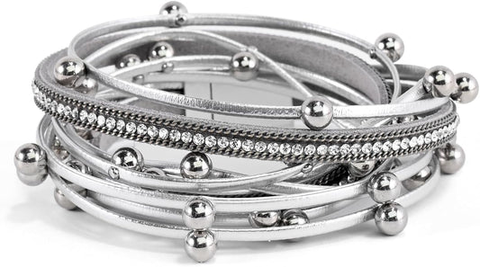 ENGCKSHI Wrapped Bracelets for Women,Leather Bracelet,Boho Bracelets for Women,Multi-Layer Pearl Crystal Bracelet Bangle Jewelry