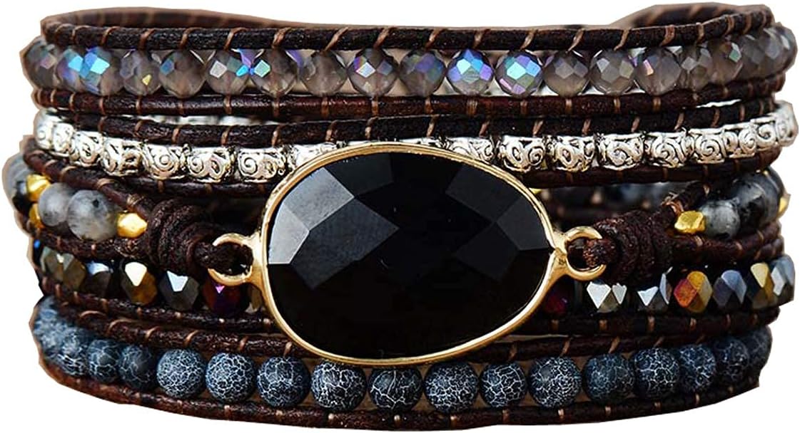 ZOSOJONA Boho Handmade Natural Stone Wrap Bracelets Turquoises Crystal Beads Bracelet Jewelry