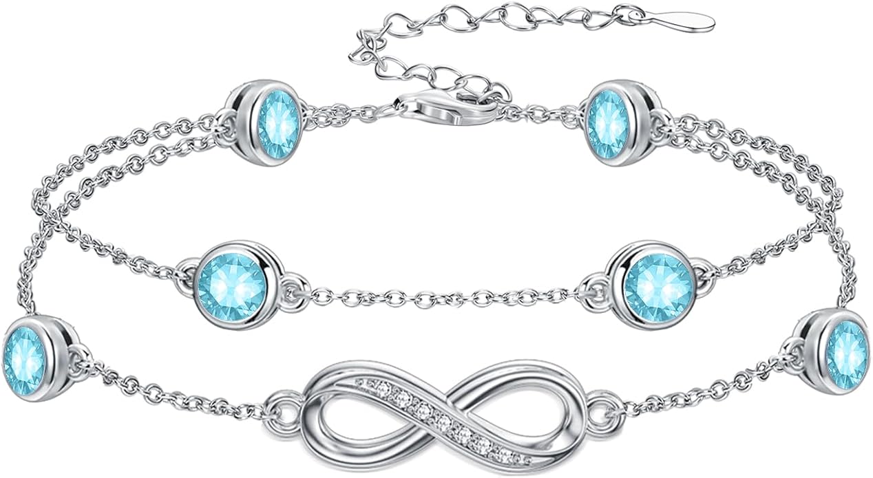 Dorunmo Anklet Bracelets for Women 925 Sterling Silver Infinity Anklets Bracelets Birthstone Jewelry Gifts for Mom Wife