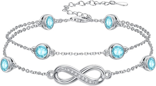 Dorunmo Anklet Bracelets for Women 925 Sterling Silver Infinity Anklets Bracelets Birthstone Jewelry Gifts for Mom Wife