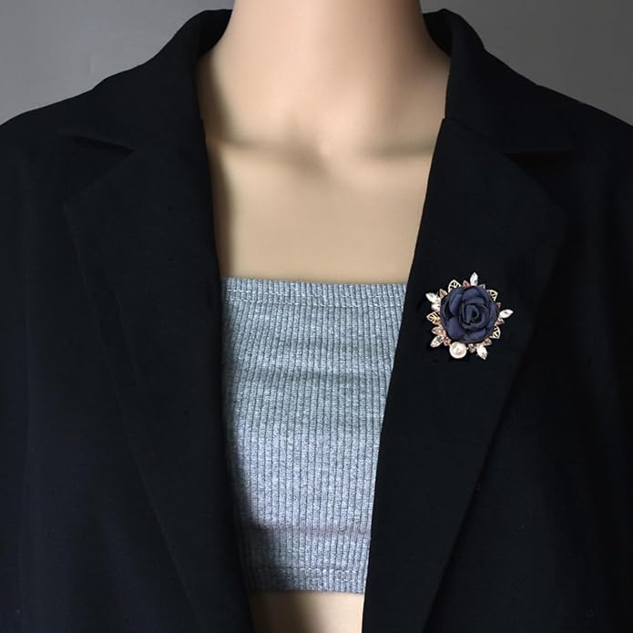 Elegant Rose Flower Brooch Pin for Women Men Wedding Party Gentleman's Essentials Handmade Imitation Crystal Pearl Fabric Flower Lapel Pin Dress Suit Accessories Boutonniere Ideas Gift