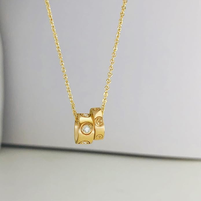 OGD Layered CZ Rondelle Pendant Necklaces for Women, 14K Gold Plated Trendy Mariner Chain Dainty Circle Rondelle Pendant Choker Necklace for Women Two-Toned Cubic Zirconia Gold Necklace