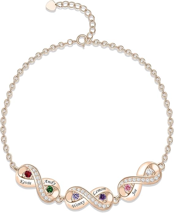 BABOOM Custom Mother Bracelet With 1-8 Birthstones Personalized Infinity Name Bracelet Engraved Birthstone Bracelets Gifts For Women Mother Daughter Wife
