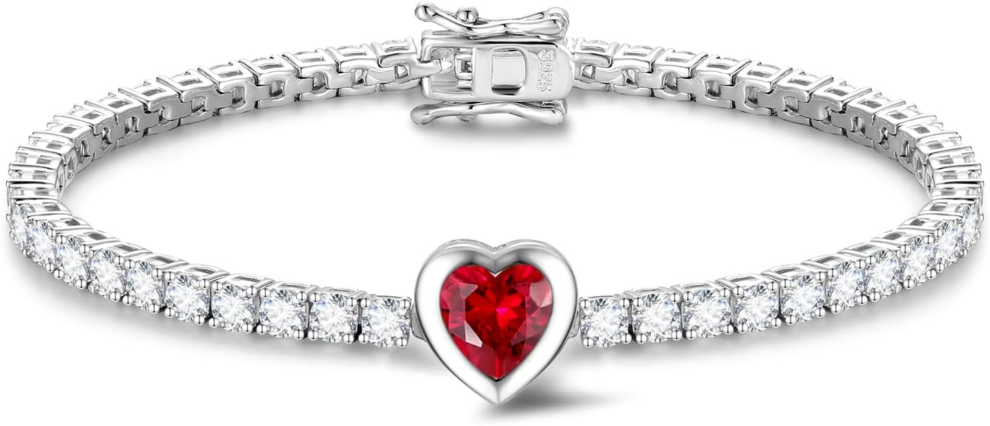 FANCIME 7mm Heart Birthstone Tennis Bracelet for Women Fine Jewelry Wedding Bridal Prom Birthday Gift for Women Her, Length 7 Inch