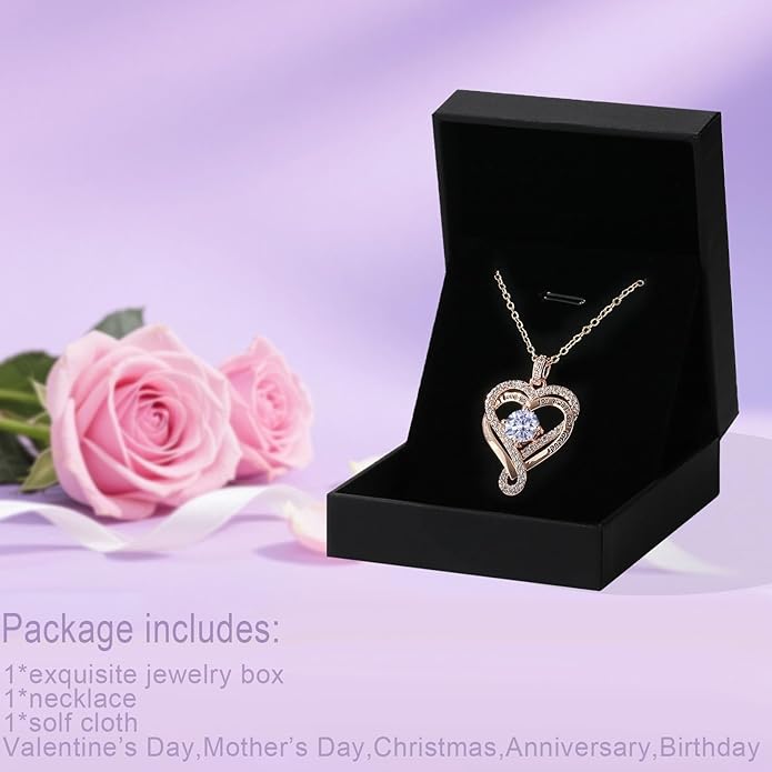 Birthstone Heart Necklaces for Women, Infinity Pendent S925 Sterling Silver Jewelry for Women, Wedding Anniversary, Birthday Mother’s Day Gifts for Mom, Mother, Wife, Girlfriend