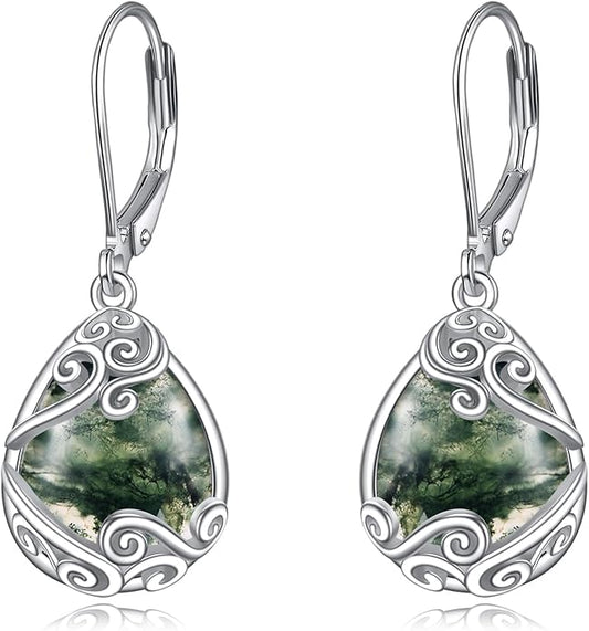 Moonstone Filigree Drop Dangle Teardrop Earrings 925 Sterling Silver Moonstone Leverback Earrings for Women Jewelry Gifts