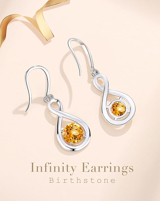 FANCIME Dangle Drop Earrings 925 Sterling Silver Dainty Infinity Round Gemstone Birthstone Jewelry Birthday Gifts for Her Women