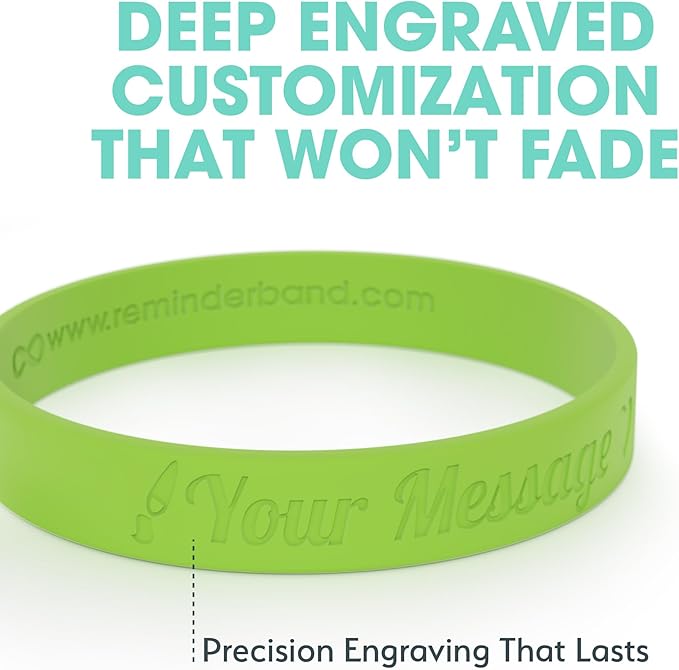 Reminderband Custom Silicone Bracelet – Motivational Wristbands, Bulk Personalized Bands for Events, Awareness, Fundraisers, Gifts – Custom Rubber Bracelets - 1/2" Classic