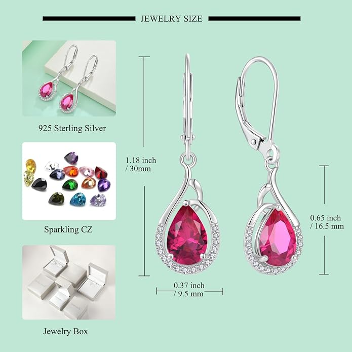 Starchenie Teardrop Dangle Drop Earrings 925 Sterling Silver Pear Birthstones Leverback Earrings Gift for Women