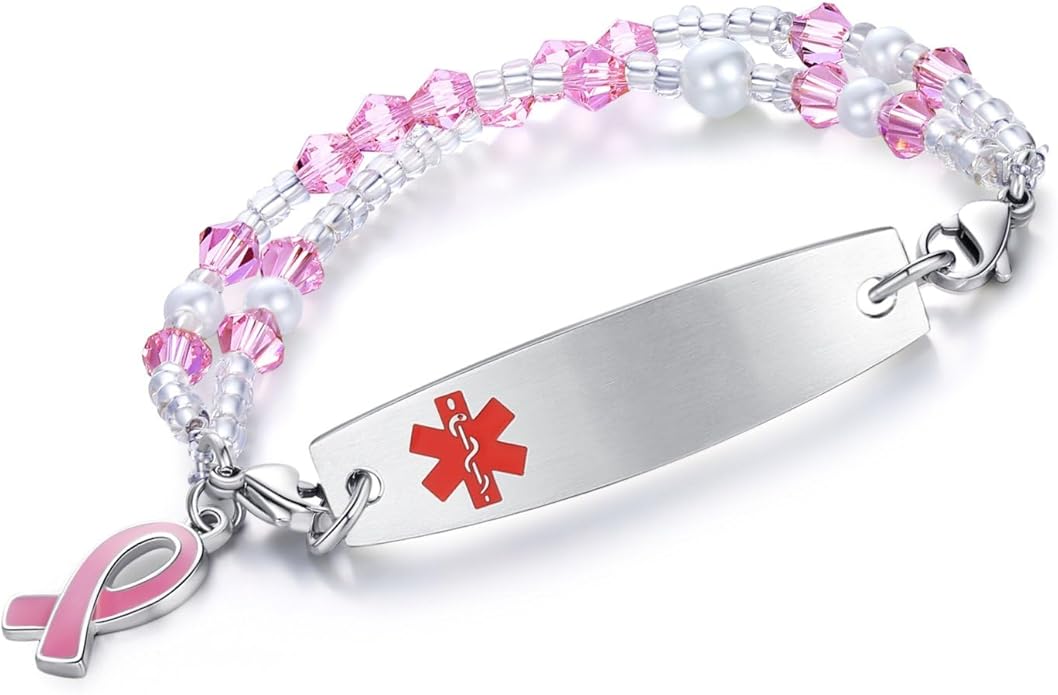 mnmoom 7.5 inch interchangeable Medical id bracelets for Women beads Medical alert bracelets with customize engraving