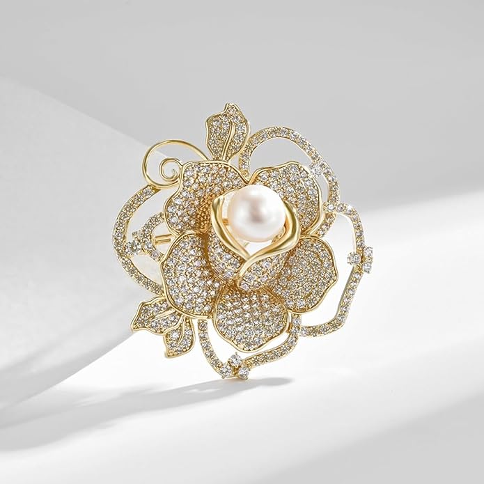 Flower Brooch Pin - Rhinestone Flower Pin 18k Gold Plated - Thanksgiving Day, Birthday, Wedding Gifts for Mom, Wife