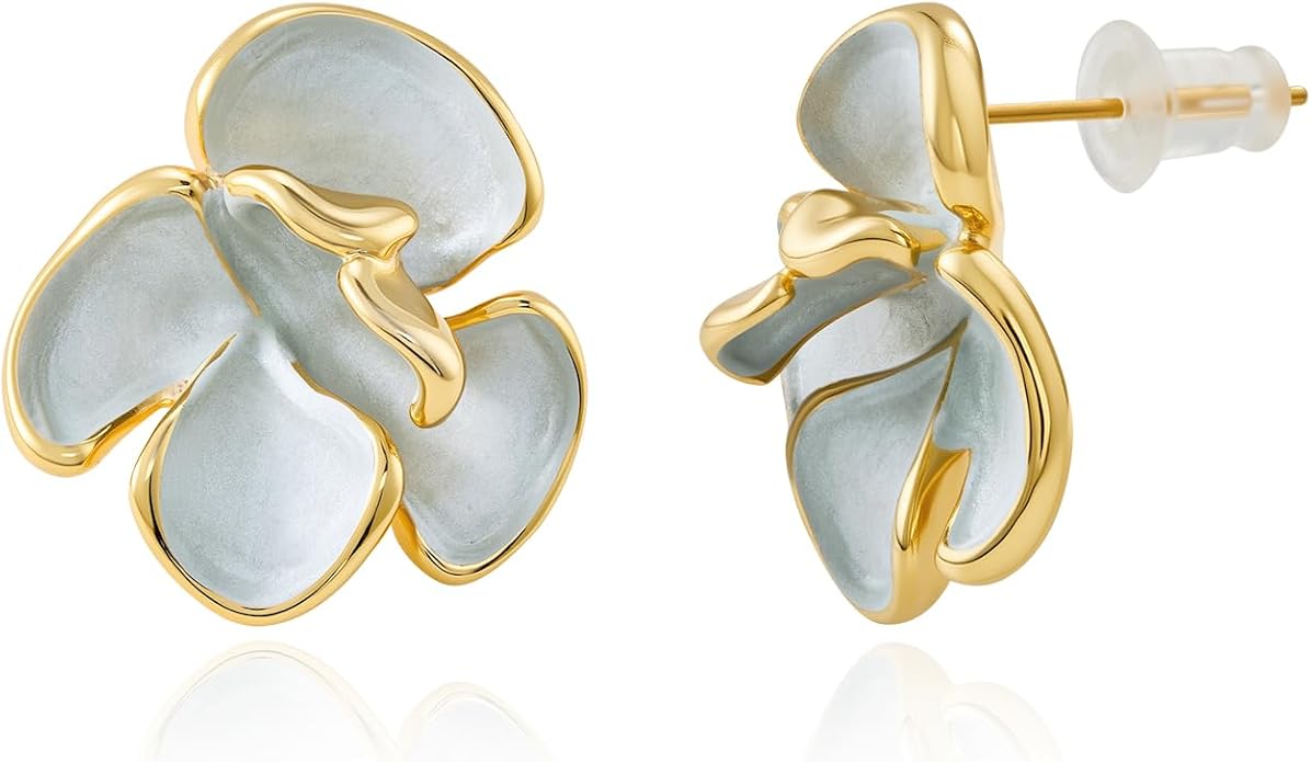 Cicy Bell Flower Earrings for Women 14k Gold Plated Boho Petal Statement Stud Earrings Trendy Jewelry Gifts