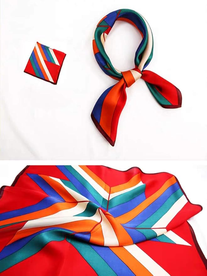 ANDANTINO 100% Mulberry Silk Scarf -21” Lightweight Square Neckerchief – Breathable Digital Printed Scarves with Gift Packed