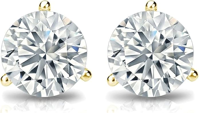 The Diamond Deal IGI Certified .50ct to 5.00 Carat Round Brilliant Lab-Grown Diamond 3-Prong Stud Earrings in 14k Yellow, White or Rose Gold With Push Back Closure