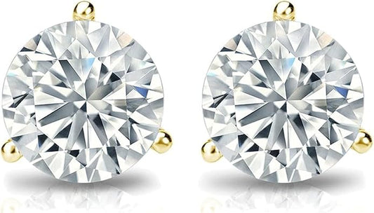The Diamond Deal IGI Certified .50ct to 5.00 Carat Round Brilliant Lab-Grown Diamond 3-Prong Stud Earrings in 14k Yellow, White or Rose Gold With Push Back Closure
