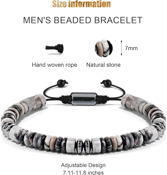 VIBILIA Healing Crystal Bracelets Beaded Bracelets for Men Women Natural Stone Adjustable Bracelets Unique Gifts for Father Son Grandfather Brother Friend