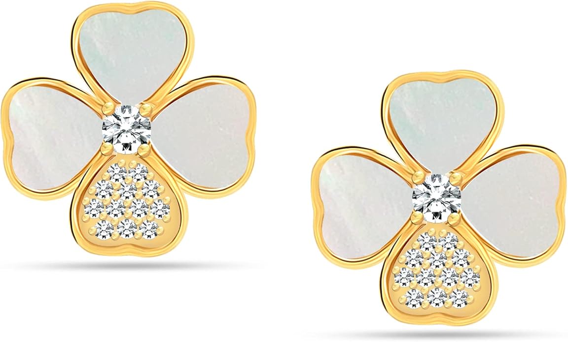 LeCalla 925 Sterling Silver Drop Earrings | Mother of Pearl Clover Earring | Mother of Pearl Stud Earring | Zirconia MOP Drop Dangle Hoop Earrings for Women