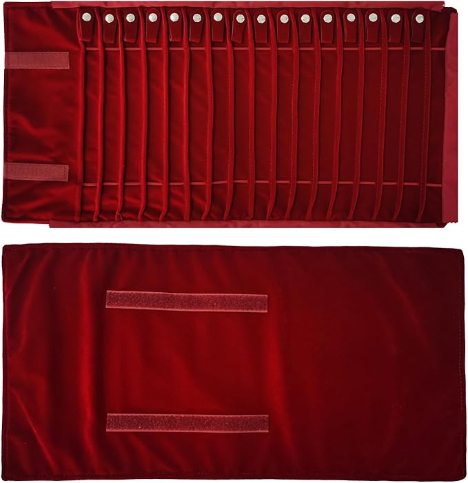 SCIKHEFT Portable Jewelry Roll Untangled Secure Necklace Travel Storage Bag Displays Holder 16 Chain (Burgundy)