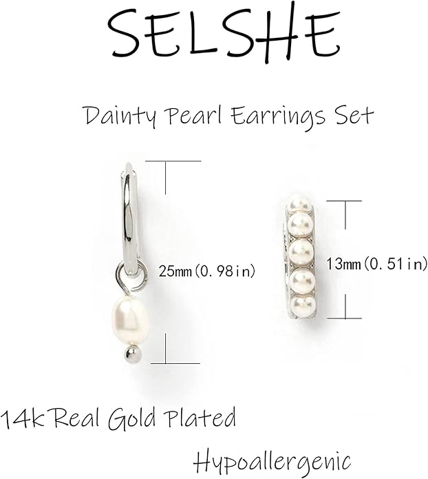 Gold Plated Earrings for Women, 14k Gold Plated Earring Stack Hypoallergenic Pearl Drop Earring Dainty Earrings for Women Trendy Cute Small Huggie Hoop Earring Fashion Womens Jewelry
