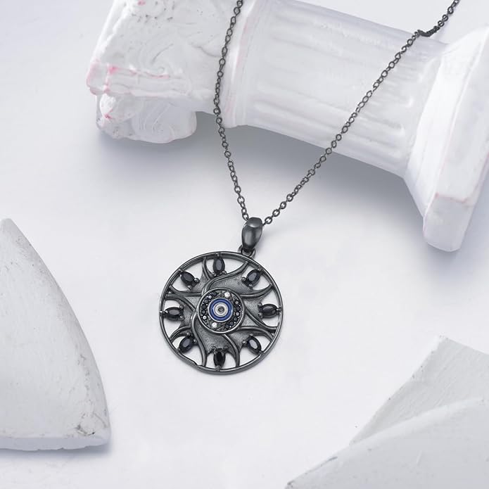Evil Eye Necklace for Women 925 Sterling Silver, Protection Necklace with Blue Evil Eye Charm, Evil Eye/Lotus Pendant Jewelry, Birthday Christmas Gifts for Her