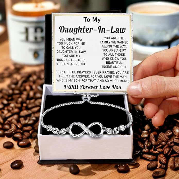 To My Beautiful Daughter In Law Bracelet From Mother-In-Law, Daughter In Law Birthday Gifts, Infinity Star Heart Bracelet For Her With Heartfelt Message Card & Elegant Box, Bonus Daughters Bracelets