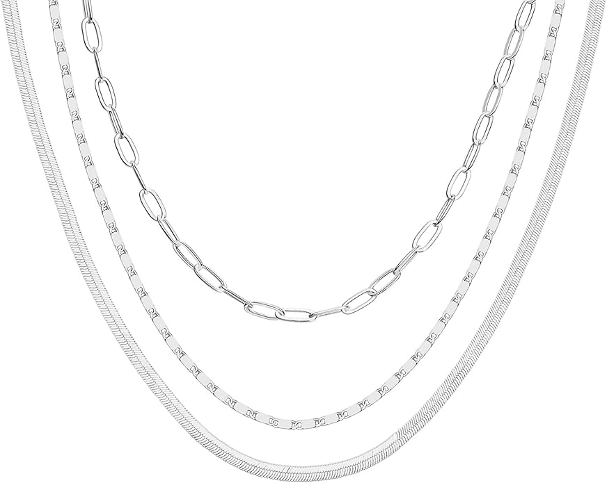 PAVOI 14K Gold Plated Dainty Layering Necklaces for Women | Snake Chain, Curb Link, Paperclip Layered Chains | Trendy Layering Necklace