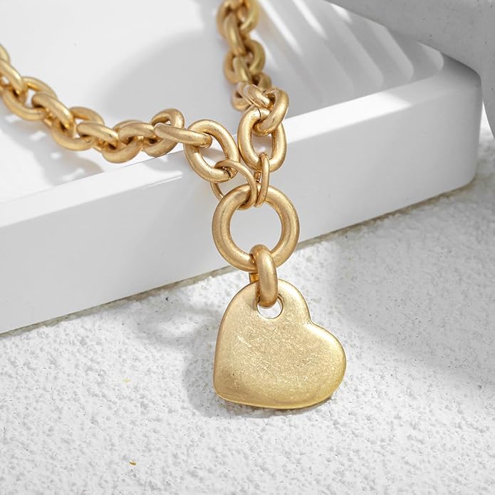 CLASSYZINT Gold Heart Pendant Necklace for Women Puffy Heart Necklace Beads Chain Necklace Statement Necklace Trendy Jewelry