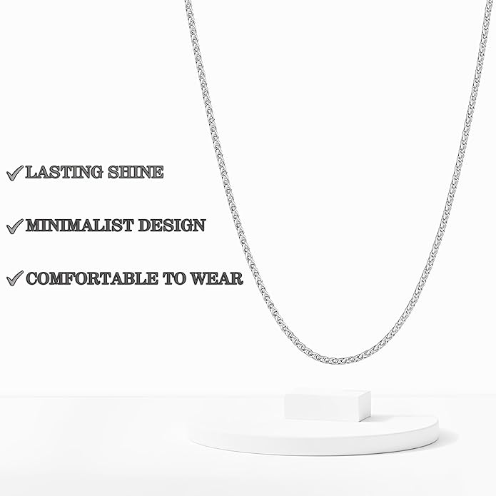 sovesi Wheat Necklace Chain for Men, Silver Plated Stainless Steel Necklace, 2.5/3mm Width Chain for Men and Women, 16-28 Inches Length Gift Jewelry