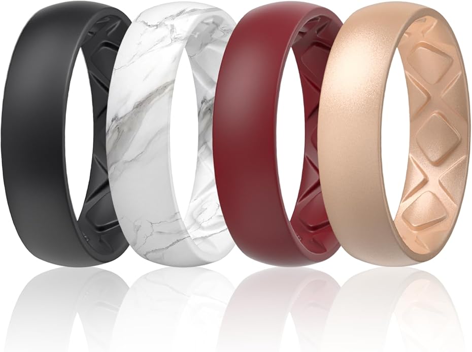Egnaro Women's Bridal Rings Sets, 6mm Wide, 2mm Thick, Silicone Wedding Rubber Band with Half Size, Inner Arc Ergonomic Breathable Design