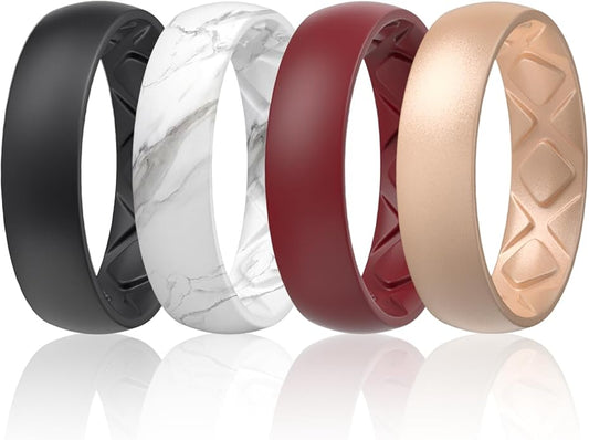 Egnaro Women's Bridal Rings Sets, 6mm Wide, 2mm Thick, Silicone Wedding Rubber Band with Half Size, Inner Arc Ergonomic Breathable Design