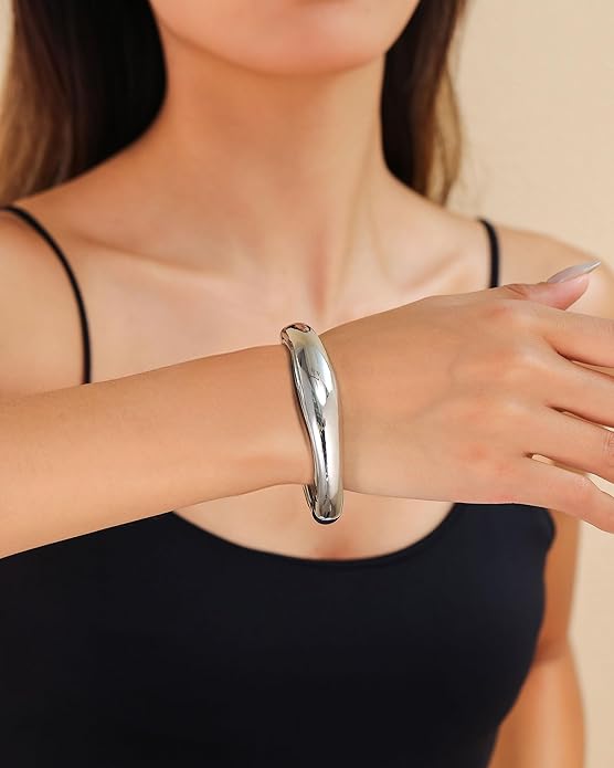 Bangle Bracelets for Women | 14K Gold Plated Trendy Wide Bracelets | Hinged Arm Cuff Bangles Chunky Bracelet for Women