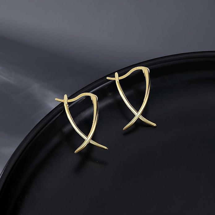 SLUYNZ 925 Sterling Silver X Hoop Earrings for Women Teens Minimalist Hoop Earrings Huggie