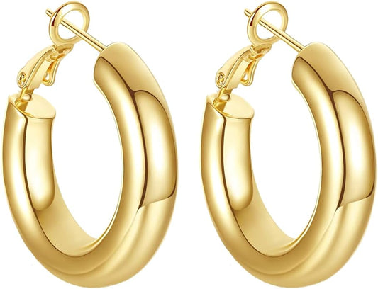 8YEARS Chunky Gold Hoop Earring for Women, 18K Gold Plated Lightweight Thick Hoops, Hypoallergenic Trendy Jewelry for Gift
