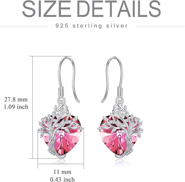 TOUPOP Tree of Life Earrings 925 Sterling Silver Family Tree Dangle Drop Earrings Crystal Jewelry Birthday Christmas Gifts for Women Her