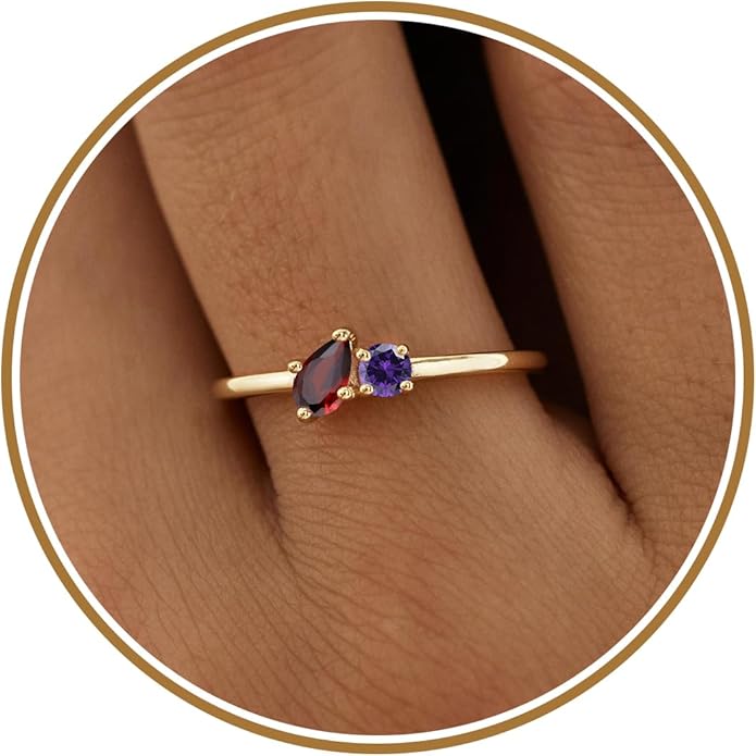 JSJOY Birthstone Rings for Women Dainty Emerald Blue Ring Birthday Gifts for Mom Her Gemstones CZ Ring for Teens Gold Rings That Don't Tarnish Adjustable Ring Jewelry Gifts